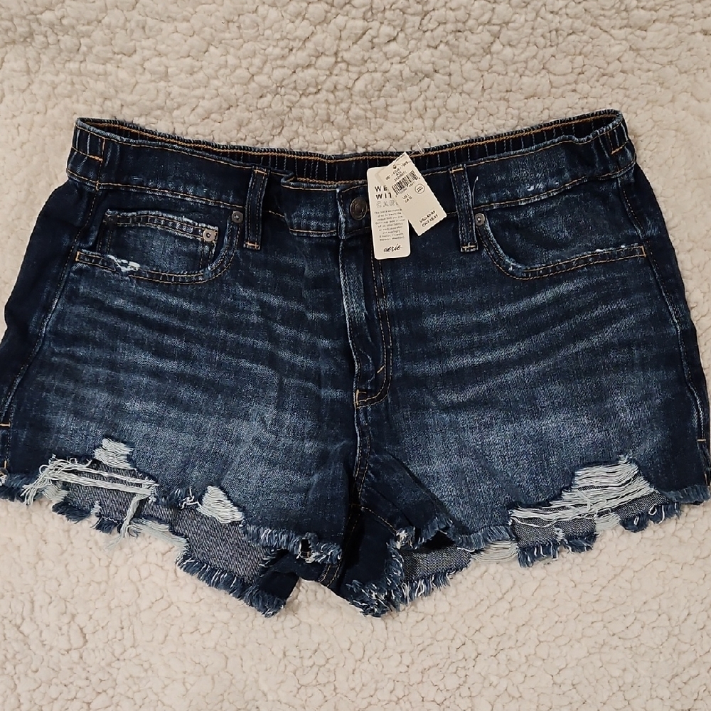 Aerie Dark Blue Distressed Jean Shorts